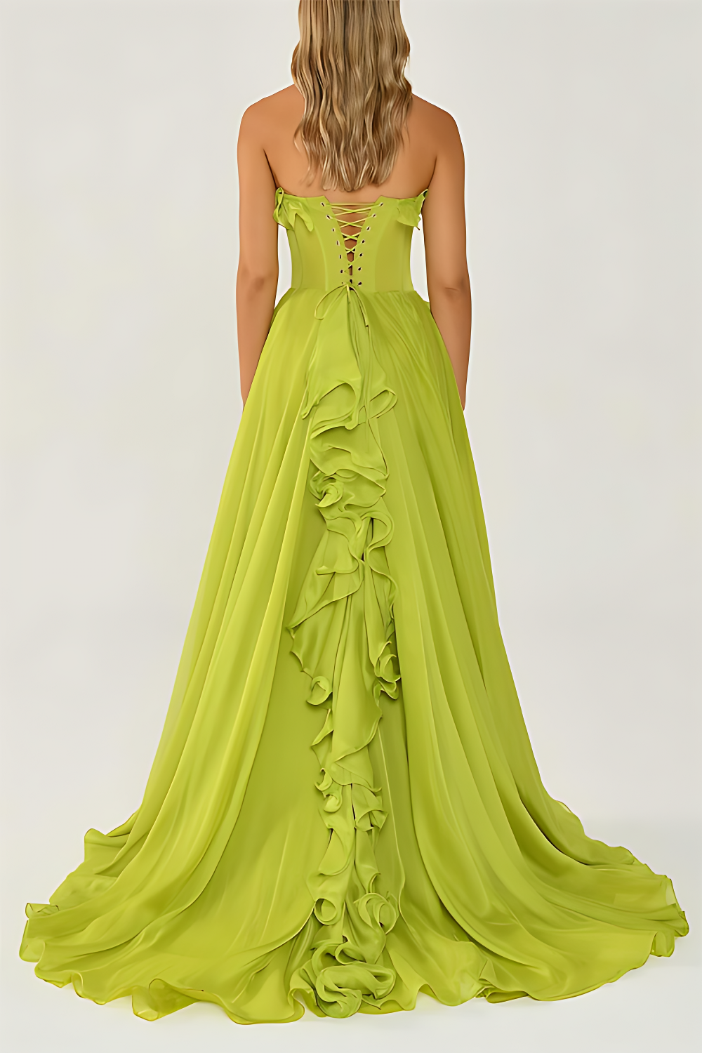 Solid Frill Sweetheart Neck Sleeveless Maxi Dress